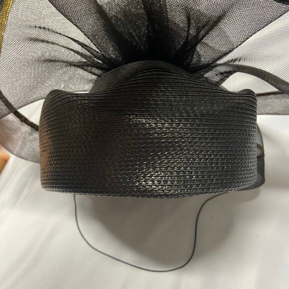 Black Hat W/ Gold Trim Fancy Church Party Special Funeral Ladies Polypropylene